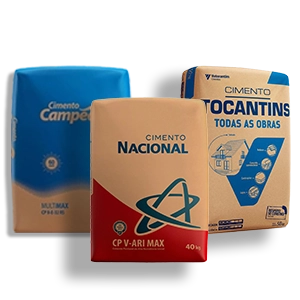 imagem de um saco de cimento da marca Nacional, Tocantins e Campeão, sem fundo